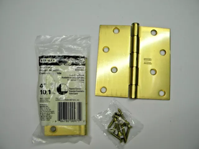 Stanley National Hardware N830-231 Door Hinge 4" Square Corner Satin Brass