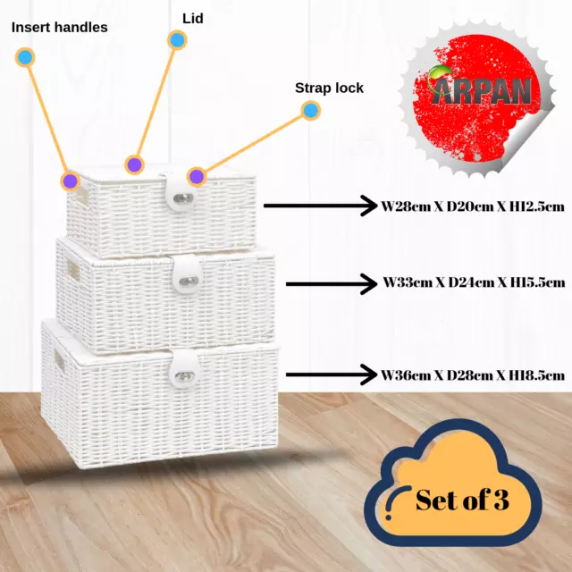 Storage Basket  White Resin Woven Hamper Box With Lid & Lock In 3 Size