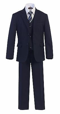 Magen Kid Boys SLIM FIT Formal Bridal 7 Pcs Set Suit S1-18 Navy Blue 2 Button 13