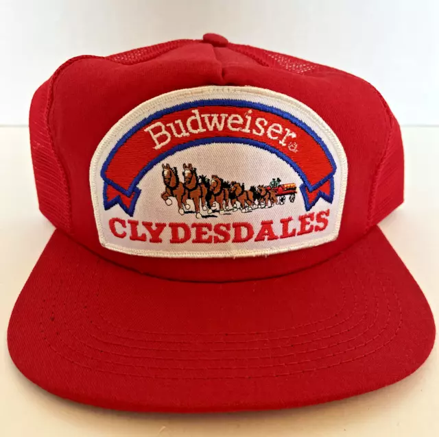 Vintage 1980s BUDWEISER CLYDESDALES BEER PATCH SNAPBACK TRUCKER HAT MADE IN USA