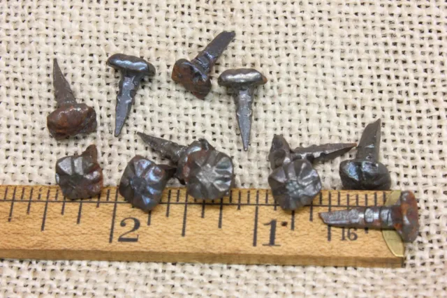 12 Old Hob Nails 1/2” Tacks Vintage Cobbler 3/8 Square Wrought Iron Grooved Head
