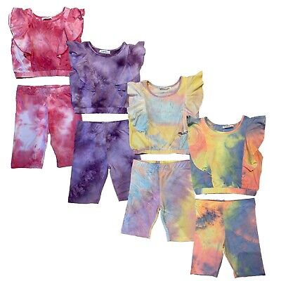 Girls Kids Short Sleeve Set Outfits Summer Tie Dye Top 2 Piece Shorts Festival