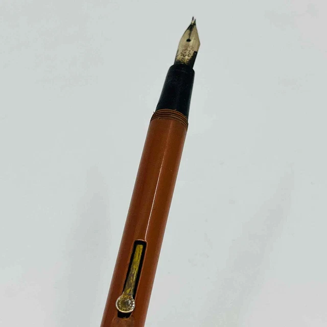 Vtg Burnt Orange Fountain Pen 14Kt Gold Nib No Cap SB8-2