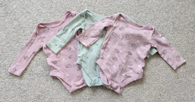 3 x John Lewis Baby Girl Long Sleeve Vest Tops, Babygrows Bundle Size 0-3 Months