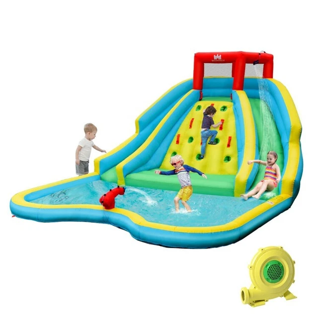 Kids Inflatable Water Park Bounce House Backyard W/ Double Slide & Climbing Wall