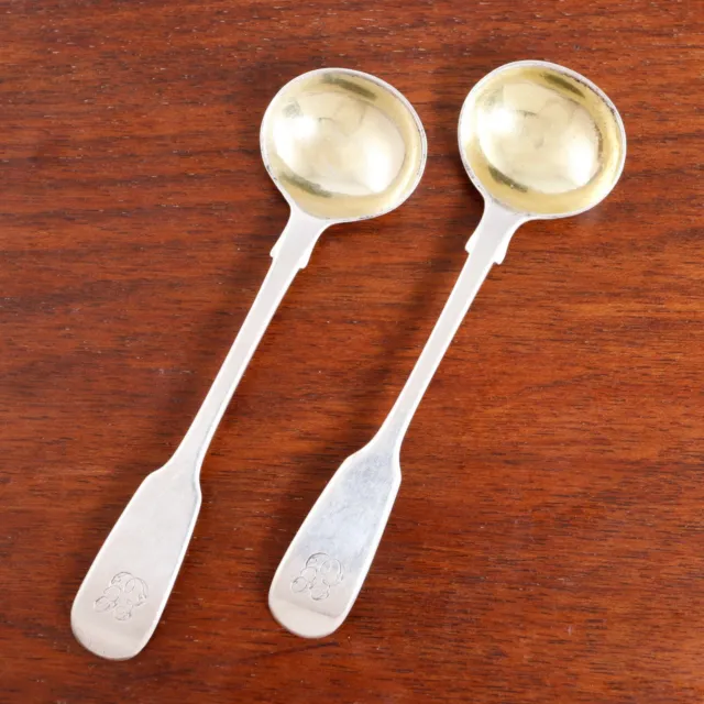 2 John Hawkins English Sterling Silver Master Salt / Condiment Spoons 1842