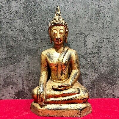 9.3" North Thai Buddha Statue Bronze Gold Gild Basic Style Buddhism Table Decor