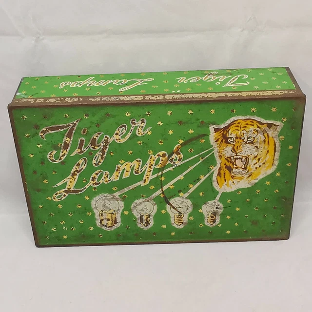 Old Vintage advertising Tin Tiger Lamps inc Original 18 Bulbs 24v 44/38 E P--F