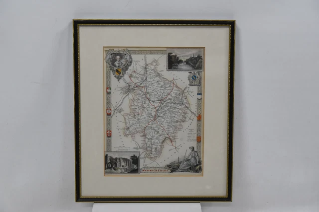 Antique Warwickshire County Map 19th Century by T. Mould c1841 - Vignette Views