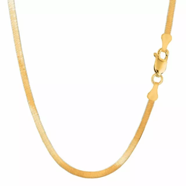 14k Solid Yellow Gold 3.00mm Shiny Imperial Herringbone Chain Necklace