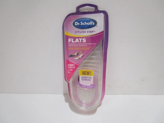 Plantillas plantillas planas para mujer Dr. Scholls talla 6-10 (1 par) plantilla 3/4 de largo caja abierta