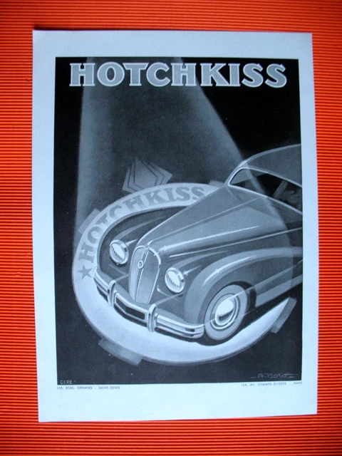 Publicite De Presse Hotchkiss Automobile Illustration Kow French Ad 1935
