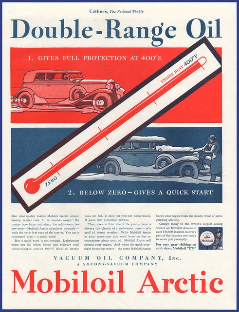 Vintage 1933 MOBILOIL Artic Motor Oil Garage Gas Station Ephemera 30's Print Ad