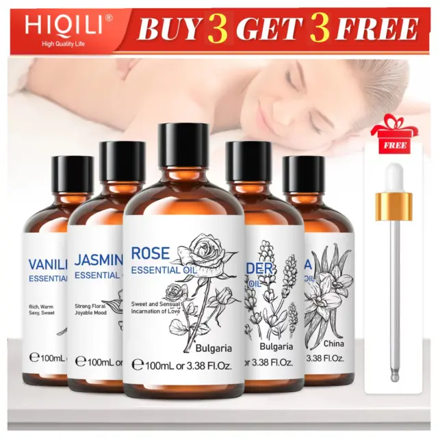 HIQILI 100ml Essential Oil 100% Pure Natural Diffuser Aroma for Hair Skin Nail