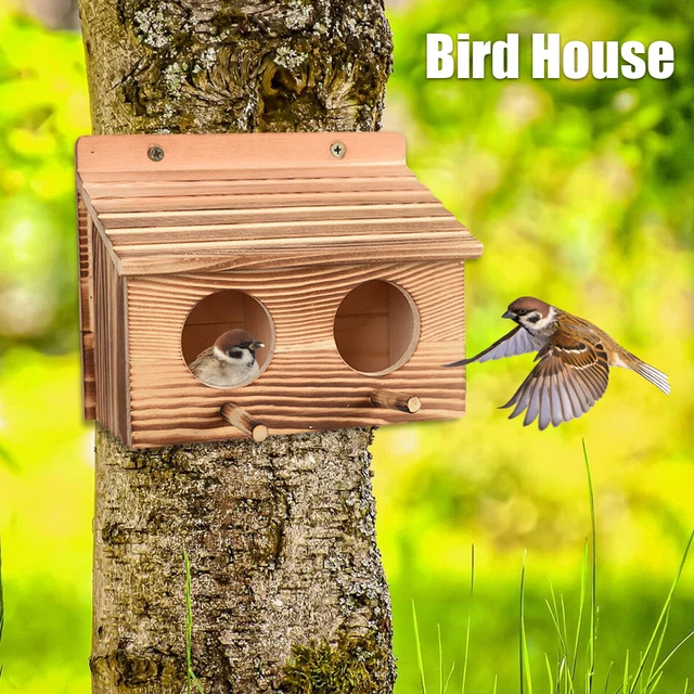BIRD HOUSE WITH 2 Holes Creative Hanging Birdhouse Wooden Garden Bird