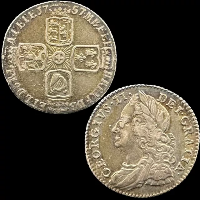 *High Grade* George Ii Sterling Silver 1757 Sixpence Coin ** Excellent Toning **