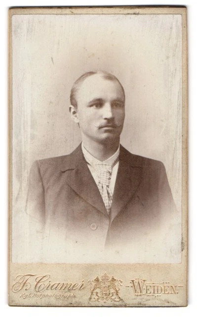 Fotografie F. Cramer, Weiden, Junger Mann mit spärlichem Haupthaar und karierte