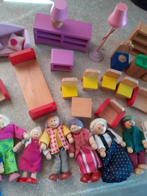 Chunky Wooden Dolls House Figures And Furniture 3