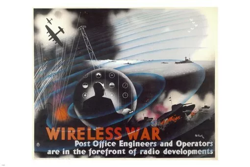 Wireless War VINTAGE WAR POSTER Pat Keely UK 1943 20x30 WW2 technology