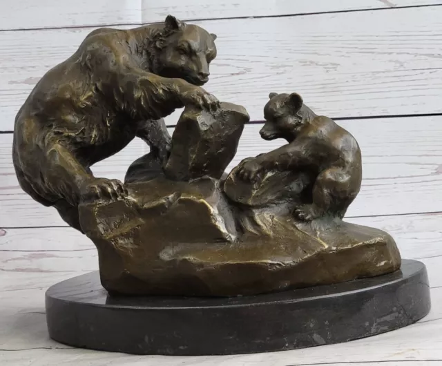 Handcrafted bronze sculpture SALE Cub & Bear Mother Signed Russell Figurine Art