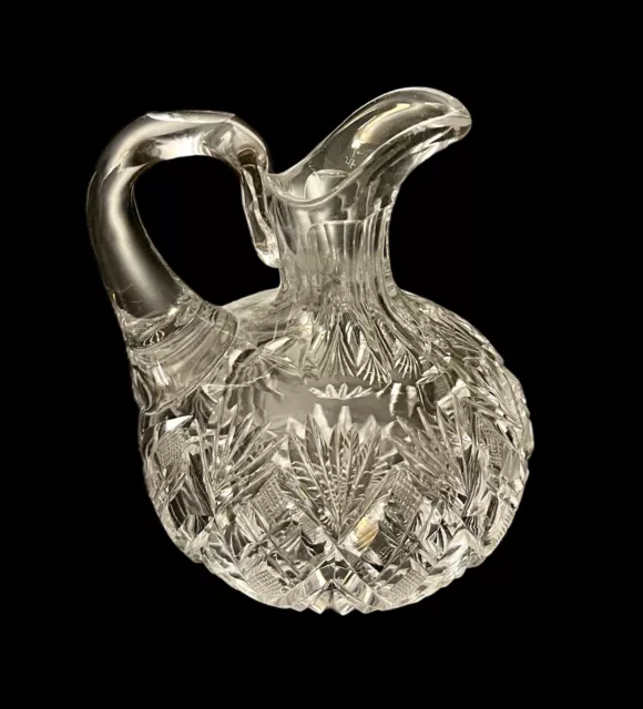 Vintage American Brilliant Cut Glass Cruet Diamond Star 4-1/2” Signed