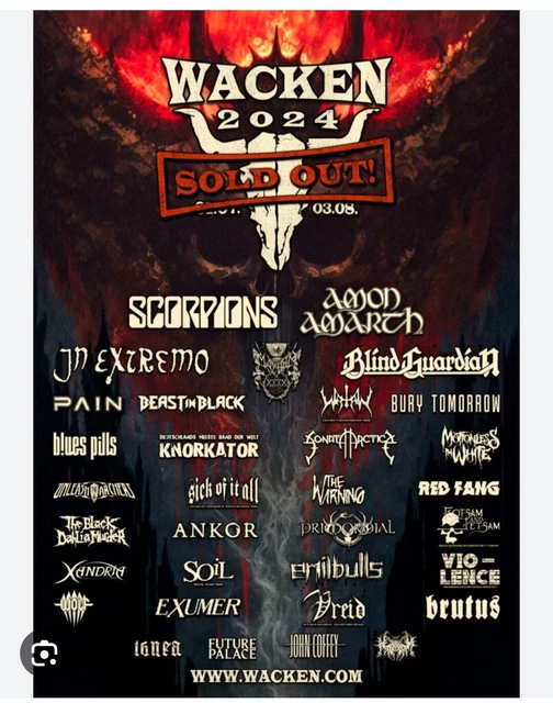WACKEN OPEN AIR Ticket 2024 EUR 355,00 PicClick DE