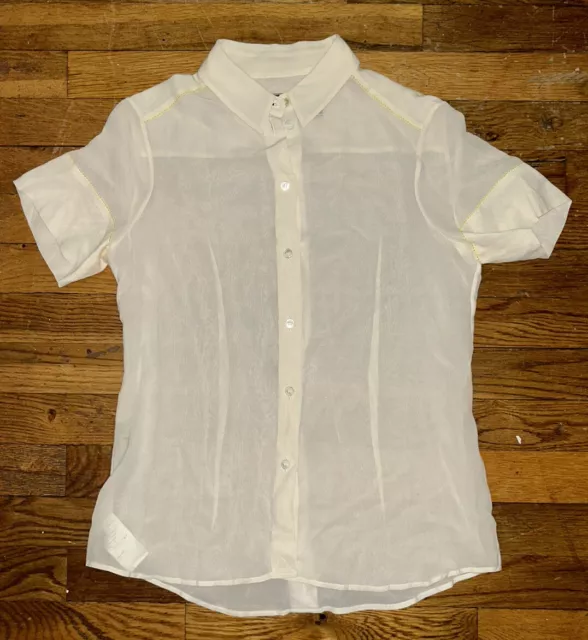 Paul Smith Silk Blouse Short Sleeve Beige Women Sz 40 or US 2-4 Made In Italy