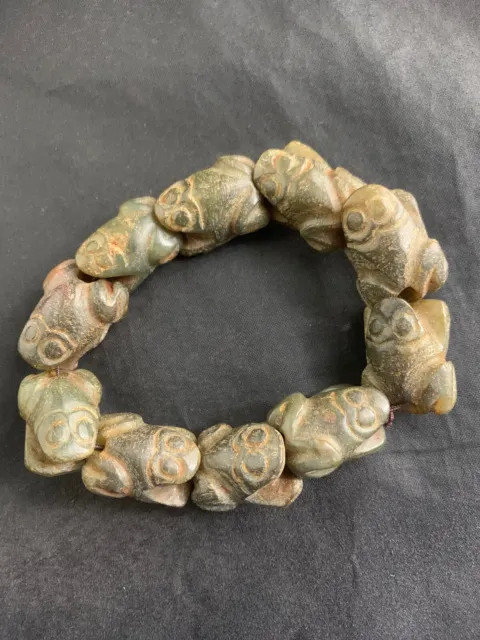 Chinese Old Jade Hand Carved *Frog* Beads Bracelet WOW0008