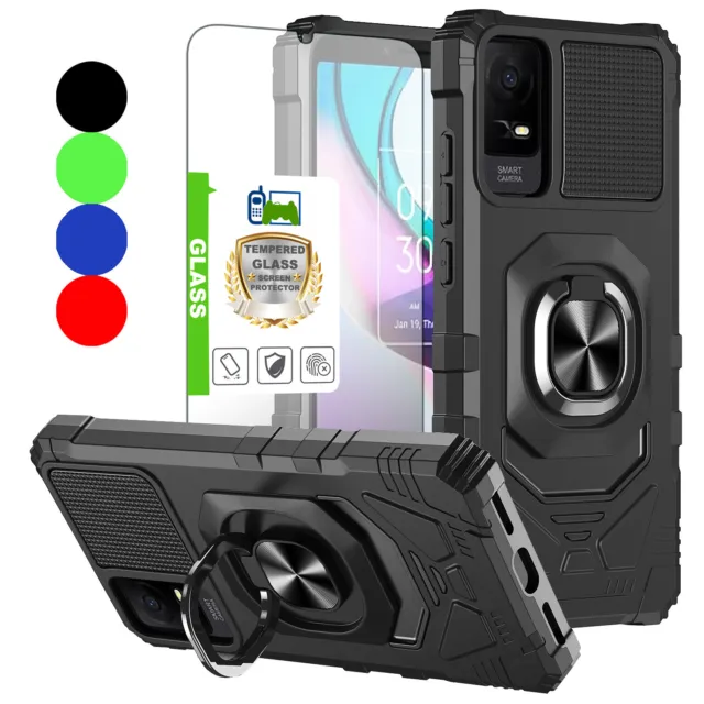 For TCL ION X / TCL ION V Case Shockproof Ring Stand Phone Cover+Tempered Glass