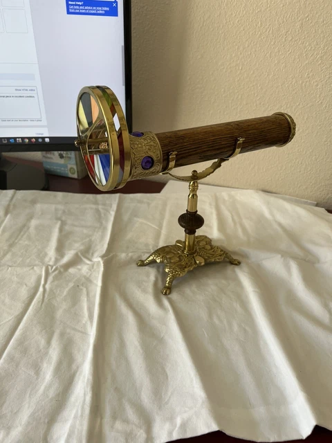 Vintage Brass wood Kaleidoscope Solid Antique Style Vintage on ornate brass sta