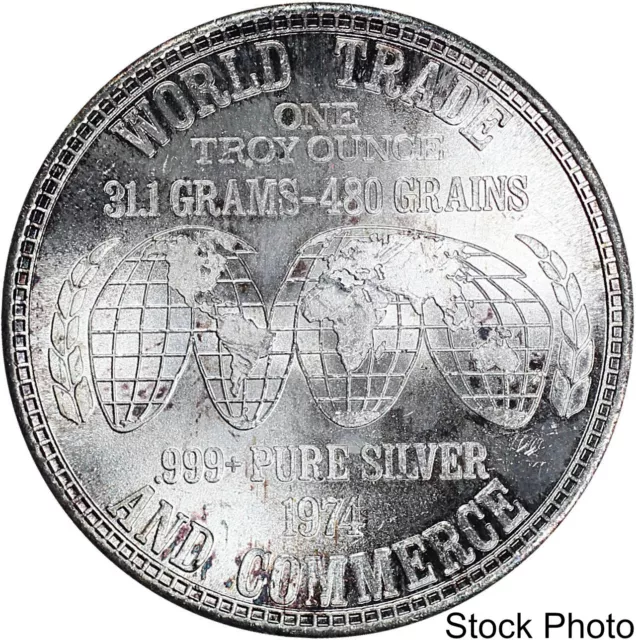 Vintage 1974 USSC World Trade and Commerce 1 oz .999 Fine Silver Art Round