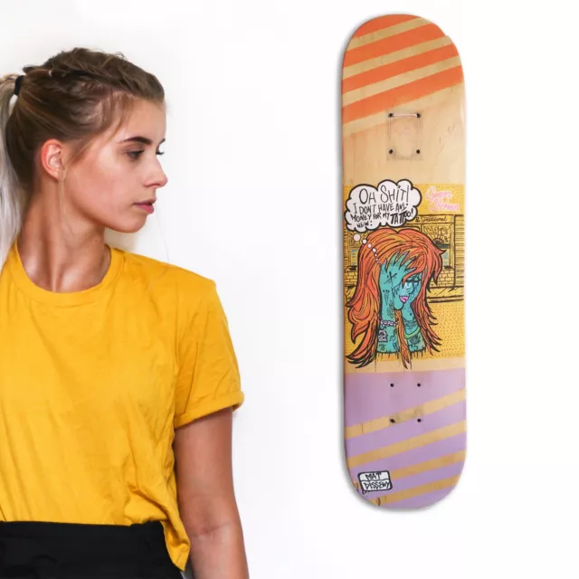 skateboard by @matdisseny - skate art recycled deck "Tattooed Girl"