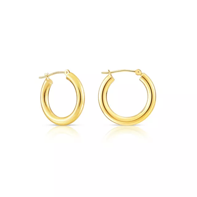 14K Solid Yellow Gold Shiny Polished Round Chunky Creole Hoop Earrings All sizes