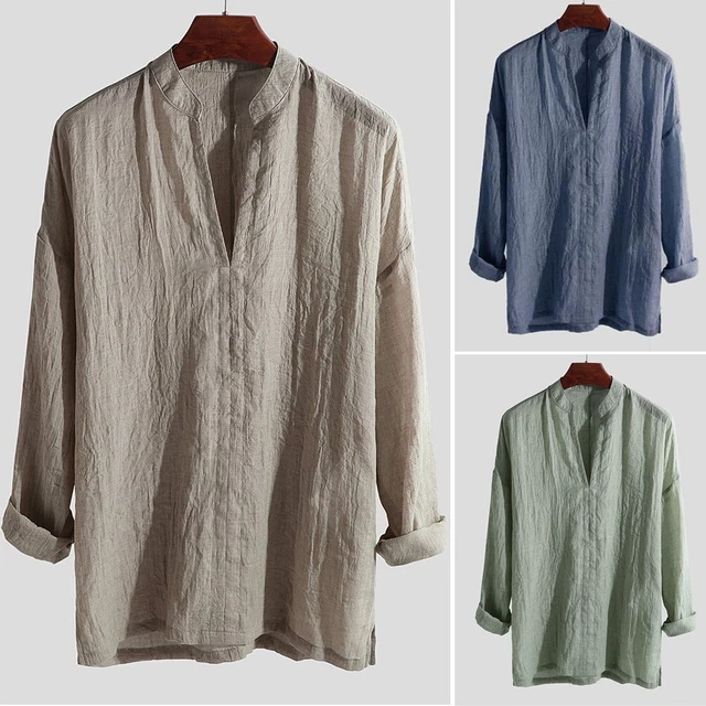 Uomo Vintage Henley Camicie Stile Cinese Semplice Corto Maglia Manica Top Forti