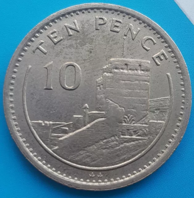 LARGE SIZE 1991 🇬🇮 Gibraltar 10p coin TEN PENCE 1990 MOORISH CASTLE circulated