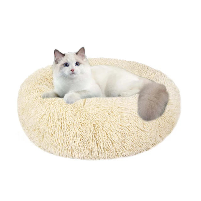 Dog Bed Donut Soft Round Plush Cat Beds For Calming Pet Anti Anxiety Washable
