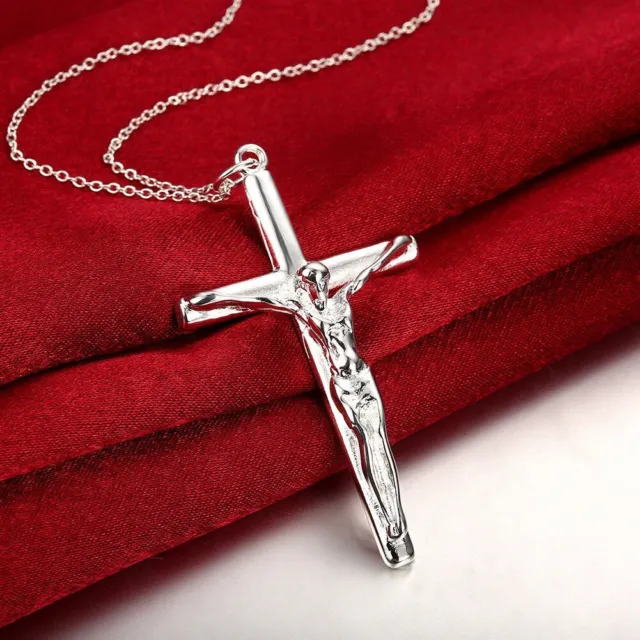 925 Sterling Silver Christian Jesus Christ Cross Catholic Crucifix Necklace