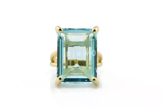 Blue Topaz Stone Ring, Solid Brass Ring Rectangle Ring Statement Ring Woman V3 3