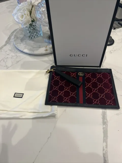 Authentic Gucci GG Velvet Signature Pouch Clutch Bag Limited Edition