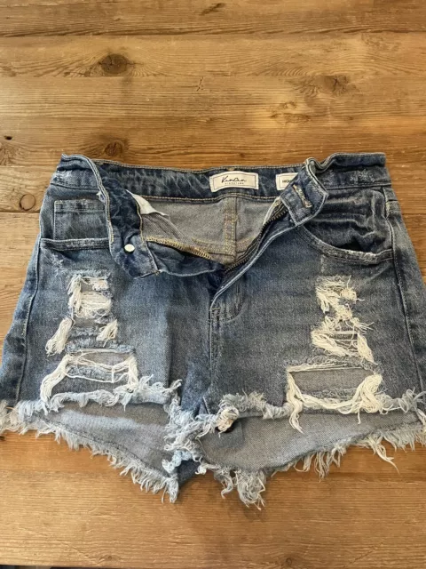 Kancan Shorts Women SZ 25 Blue Jean Cut Off Ripped Distressed High Rise