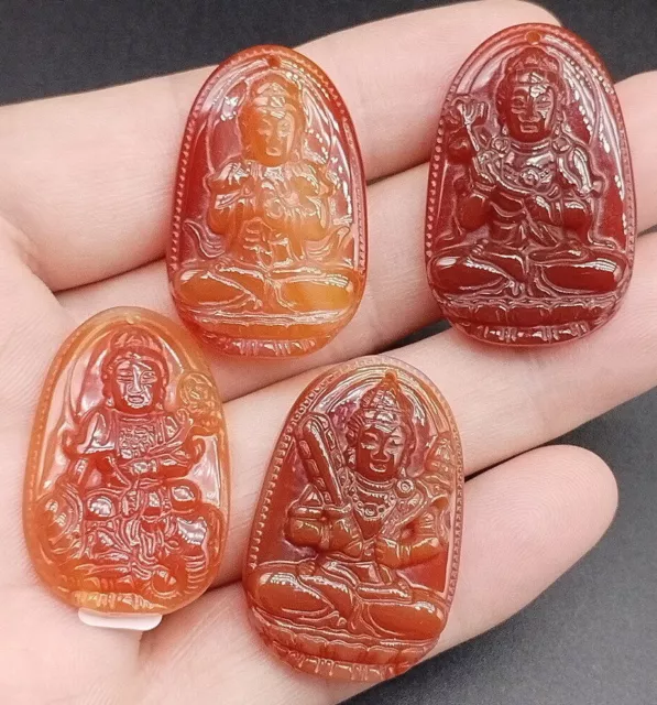 Certified Red 100% Natural A Agate Chalcedony Carved Happy Buddha God Pendant