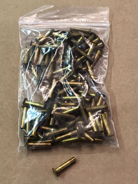 100 Pack Semi Tubular Flat Head Brass Rivets 3/8 Dia Head 7/8 Long X 3/16 Dia (D
