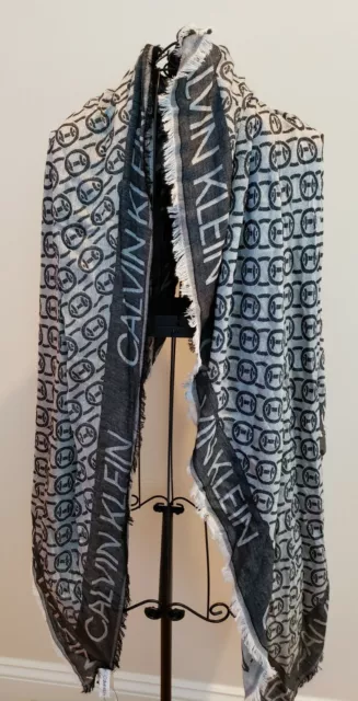 Calvin Klein Scarf Wrap Shawl Pashmina Black & Grey 48" x 48" Rayon NWT $58.00