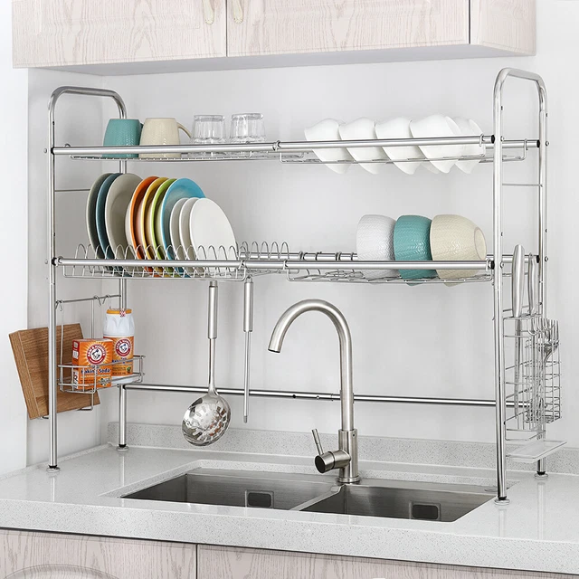 OVER SINK DISH Drying Rack 2Tier Stainless Kitchen Shelf Cutlery