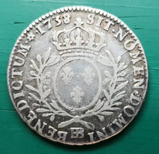 1758 BB Louis XV France Half Ecu 14.4gms,  branches. km 41.4 silver coin #088