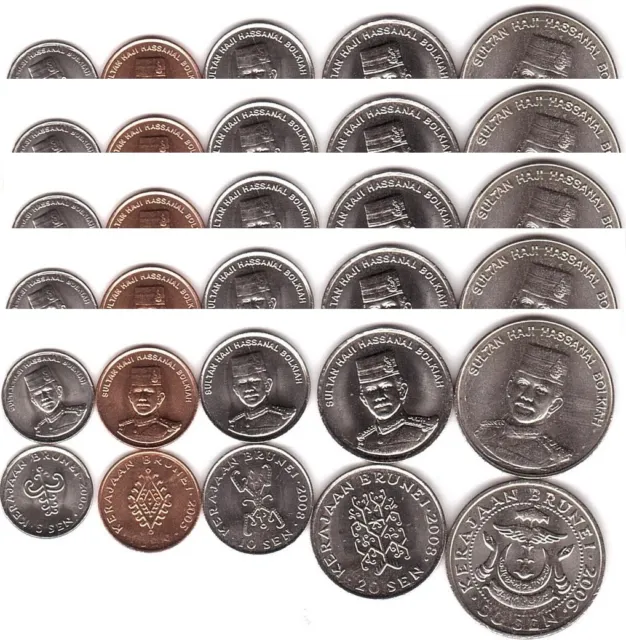 Brunei - 5 pcs x set 5 coins 1 5 10 20 50 Sen 2005 - 2008 UNC / aUNC Lemberg-Zp