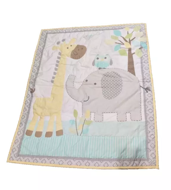 Garanimals Gray  & blue, yellow Owl Giraffe Elephant Baby Blanket Clouds 32x40