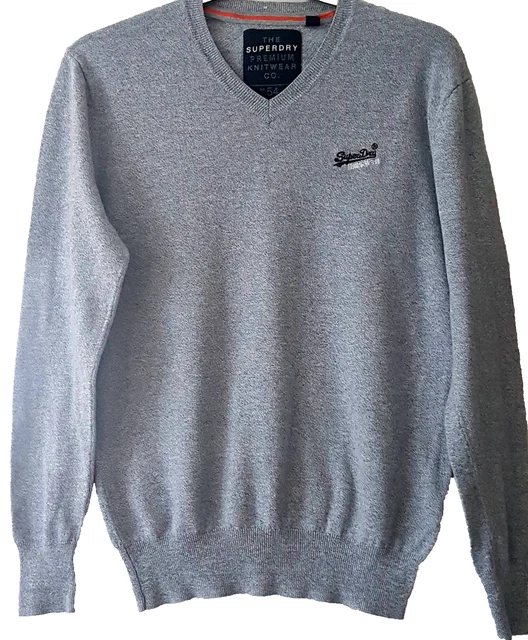 Pull fin gris pour homme avec col en V 5 % cachemire Superdry taille S