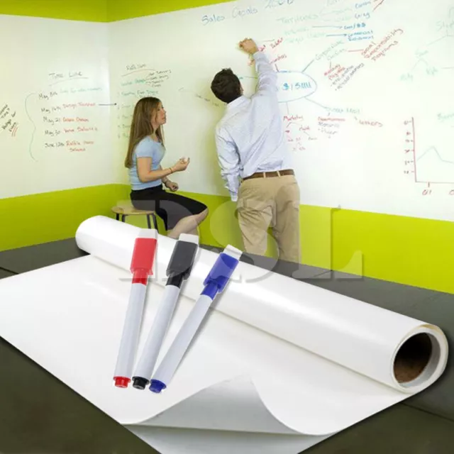 2m x 60cm DRY WIPE Removable Whiteboard Vinyl Wall Sticker Office Home +3 Marker