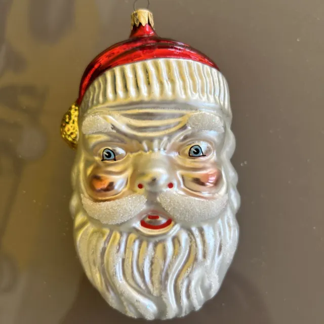 Santa Claus Head Blown Glass Christmas Tree Ornament